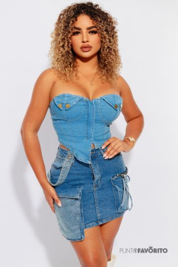 Blusa strapless de mezclilla con zipper