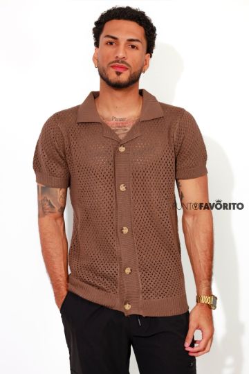 Camisa tejida lisa con 5 botones