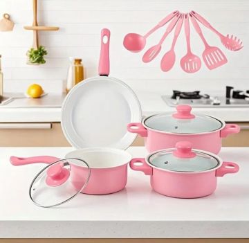 SET DE OLLAS 13 PIEZAS ANTIADHERENTE (ROSADO)