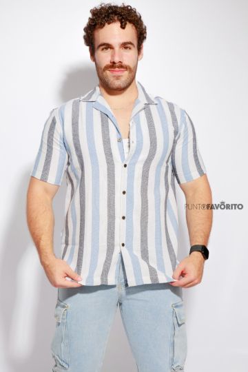 Camisa de rayas con botones-BLANCO-S