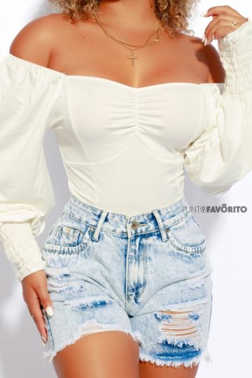 Blusa de dama manga larga con elastico en las mangas