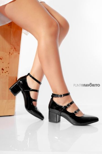 ZAPATO NEGRO DE CHAROL 3 TIRAS 