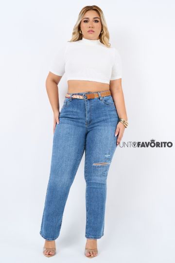 Pantalon plus size con pierna rasgada