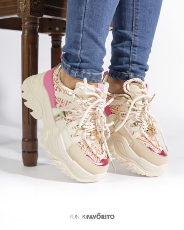 Tennis Crema con detalles en Rosado