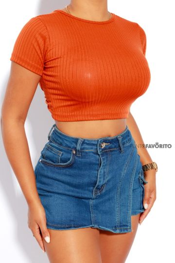 Blusa de dama manga corta con abertura en la espalda