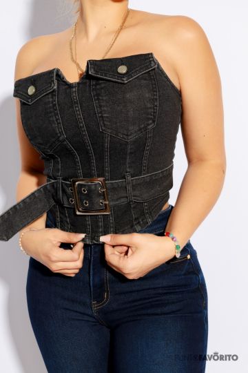 Blusa strapless de mezclilla con faja