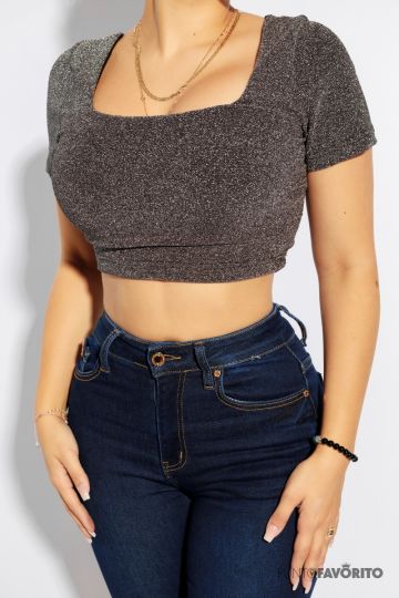Blusa crop top manga corta