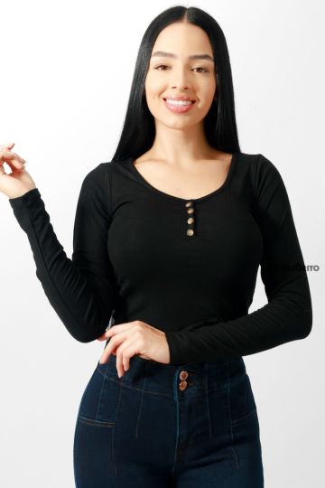 Blusa basica de dama manga larga con botones