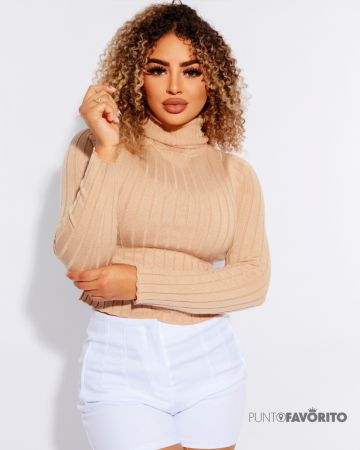 Blusa de dama cuello alto manga larga