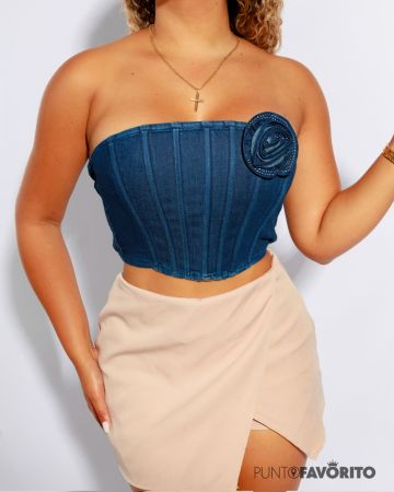 Blusa strapless de mezclilla para dama