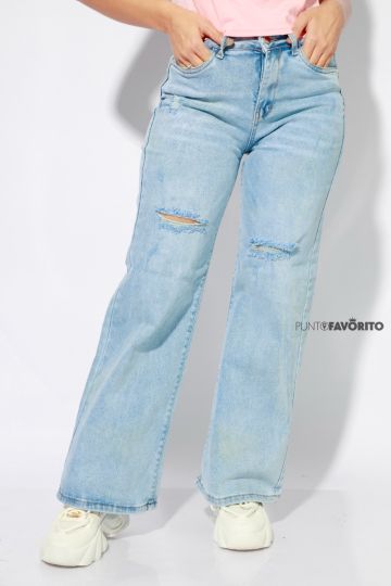 Pantalón ancho rasgado para dama