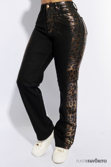 Pantalon Tipo Cuerina Animal Print Con Partes Oscuras