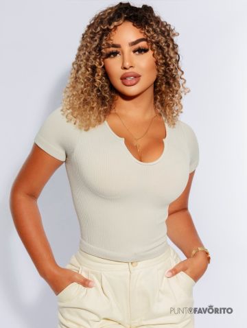 Blusa con corte en el escote-ONE SIZE