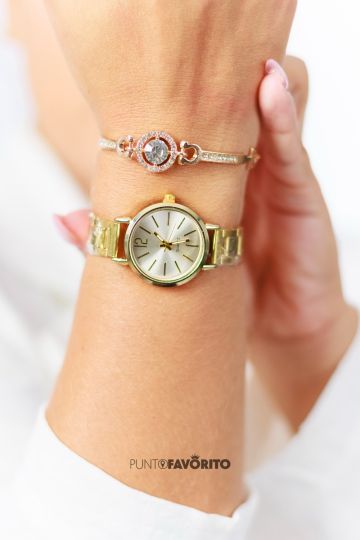 RELOJ,PULSERA QUARTZ DORADO