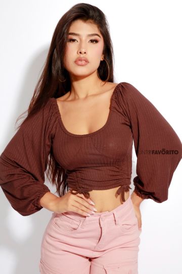 Blusa de dama manga larga con recogido a los lados