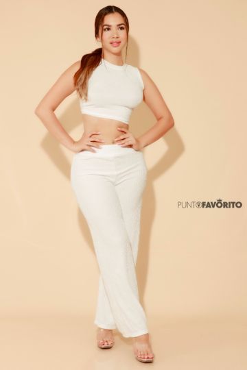 Conjunto de dama con pantalon ancho liso
